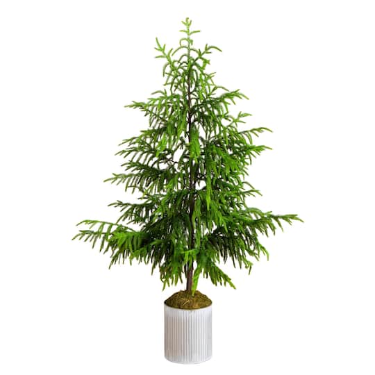 5ft. Unlit Real Touch Norfolk Island Pine Artificial Christmas Tree in Metal Planter